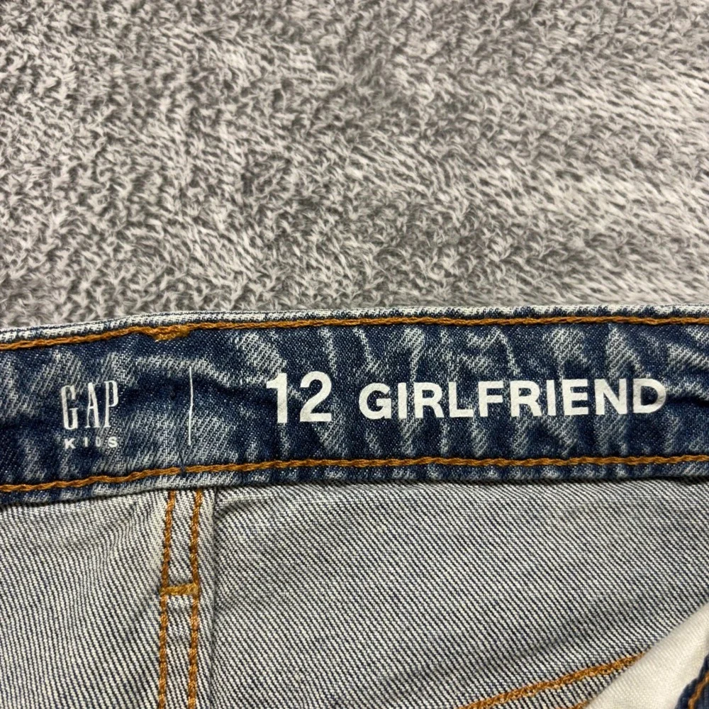 NWT Gap Girlfriend Jeans Kids Size 12 Blue  Distressed Adjustable WaistV